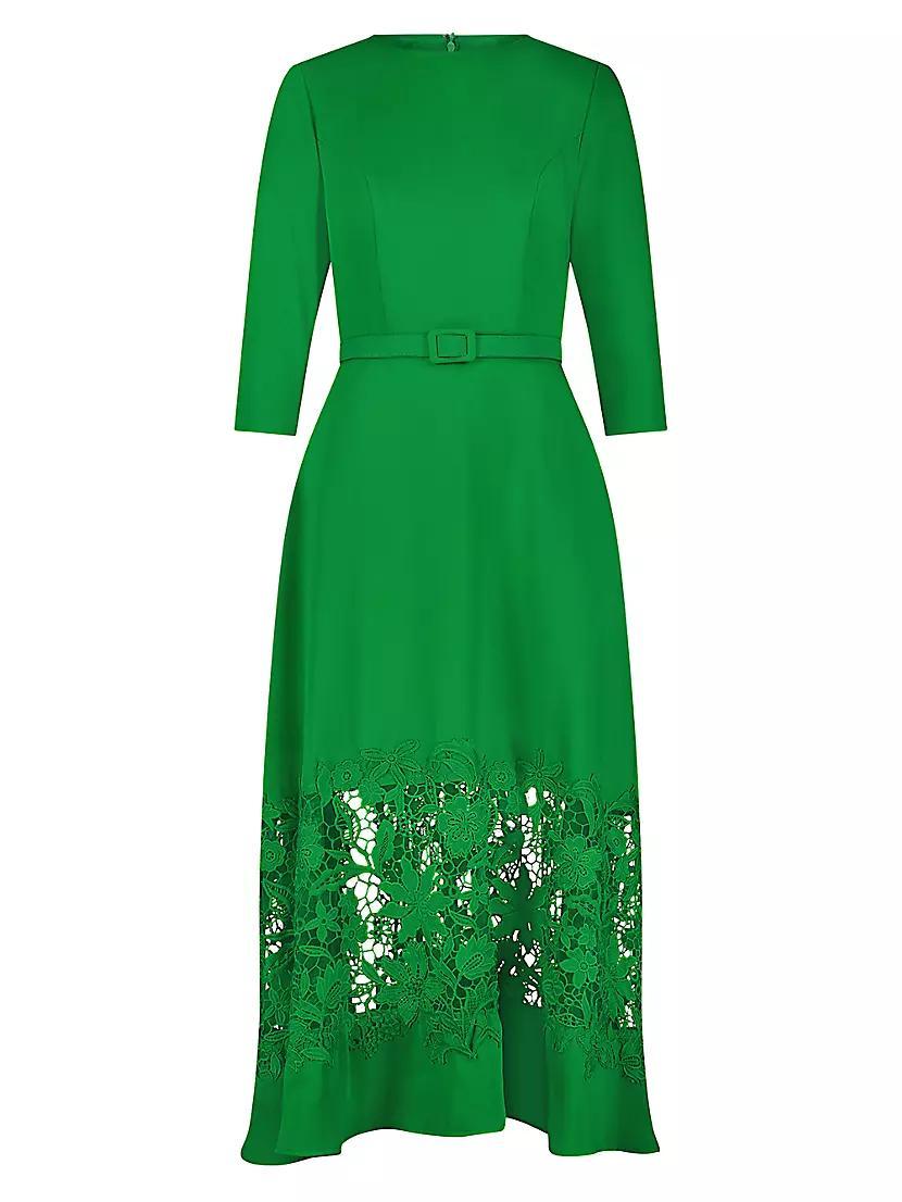 Crepe Lace Belted Midi-Dress Product Image