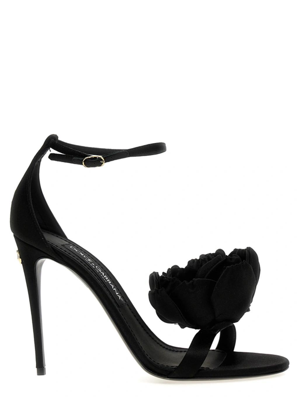 DOLCE & GABBANA Black Floral Heeled Sandals Product Image