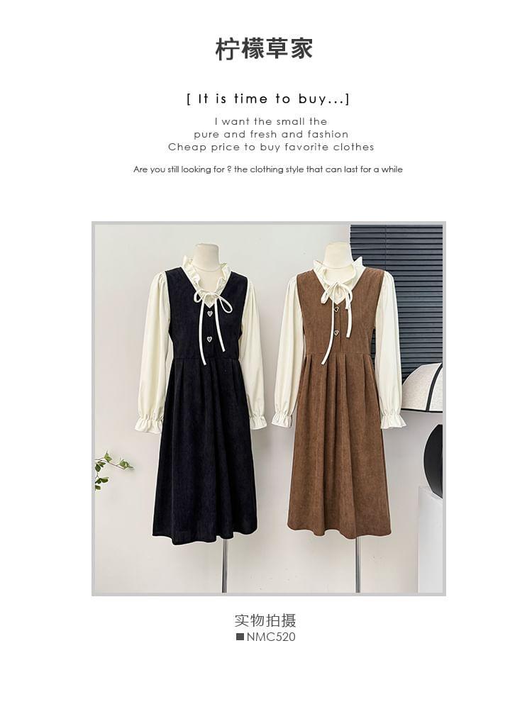 Heart-Button V-Neck A-Line Dress / Ruffled Loose Blouse Product Image