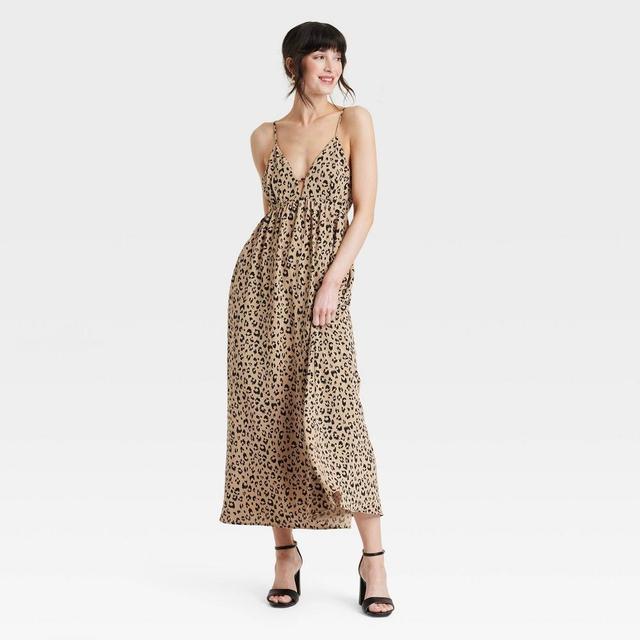 Womens Ruched Midi Dress - A New Day Brown Leopard Print XL Product Image