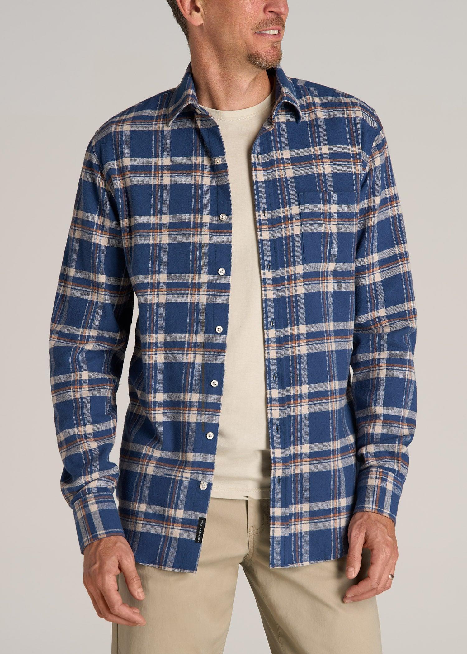 Nelson Flannel Shirt for Tall Men in Navy and Khaki Plaid Product Image