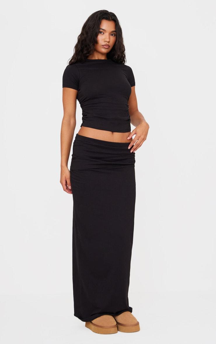 Black Cotton Side Cap Sleeve Ruched Top Product Image