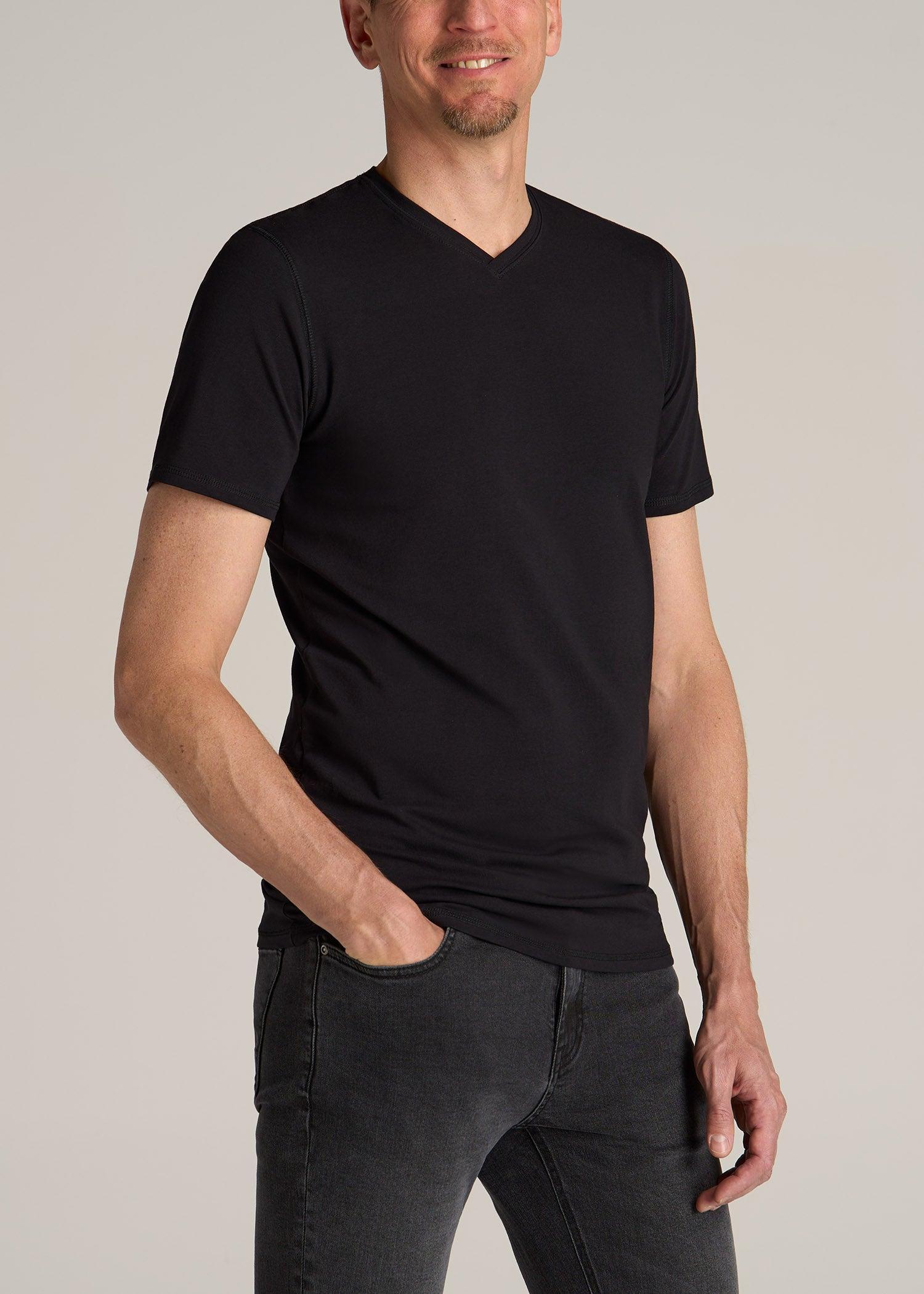 The Essential REGULAR-FIT V-Neck Men's Tall Tees in Black Male Product Image