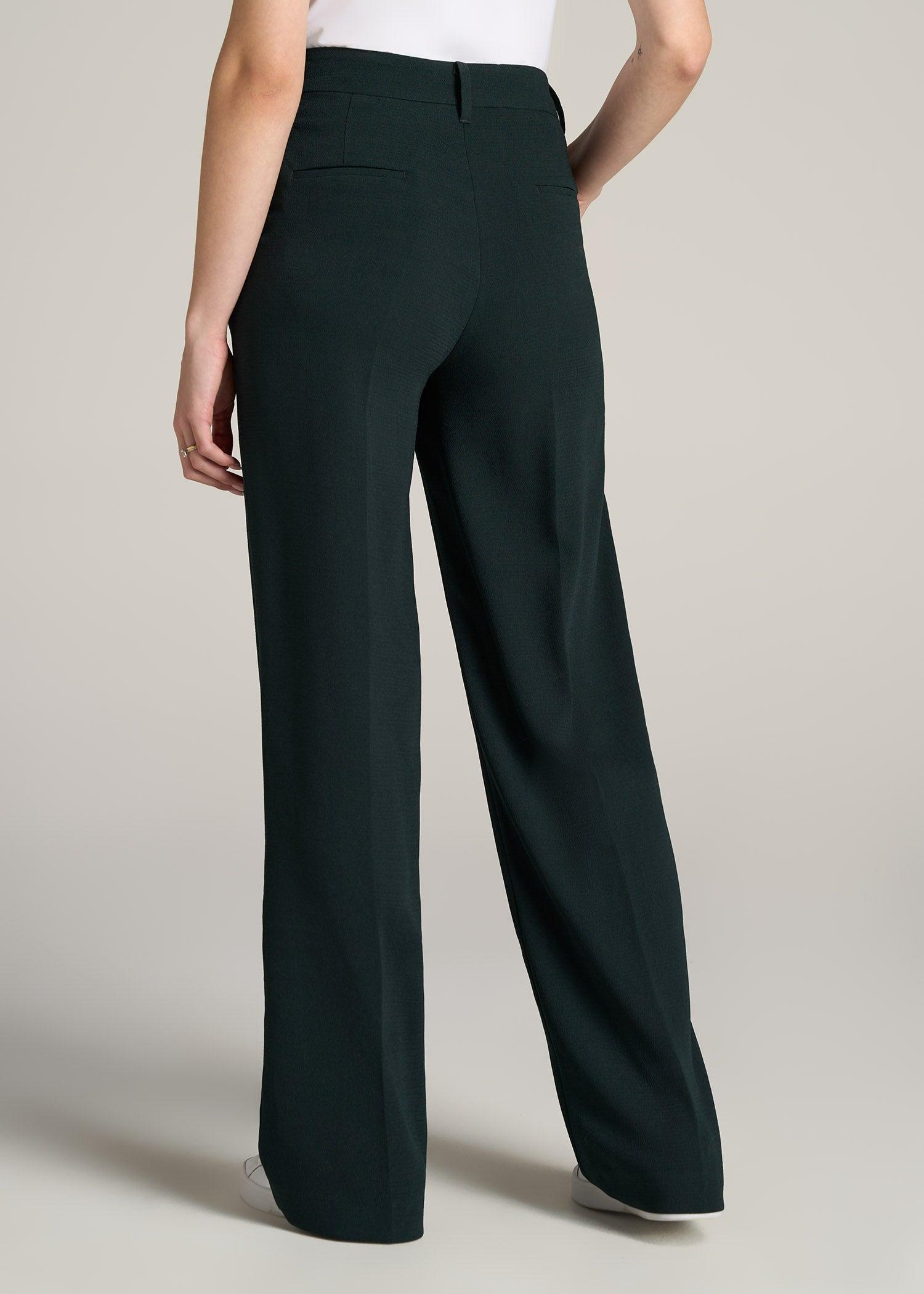 Pleated WIDE Leg Dress Pants for Tall Women in Midnight Green Female Product Image