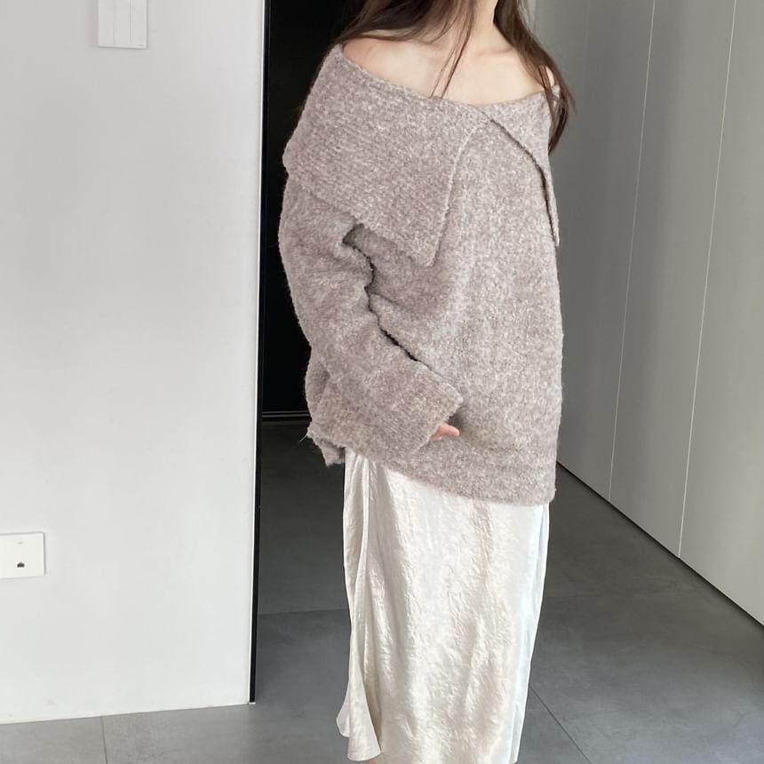 Off-Shoulder Plain Oversized Sweater Product Image