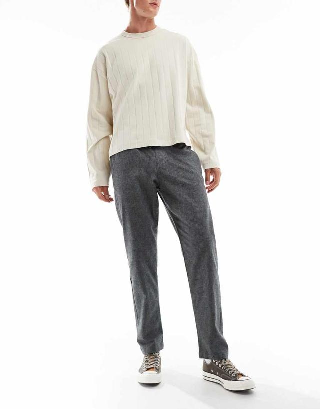 Jack & Jones tapered fit smart pants with drawstring waist in gray heather Product Image