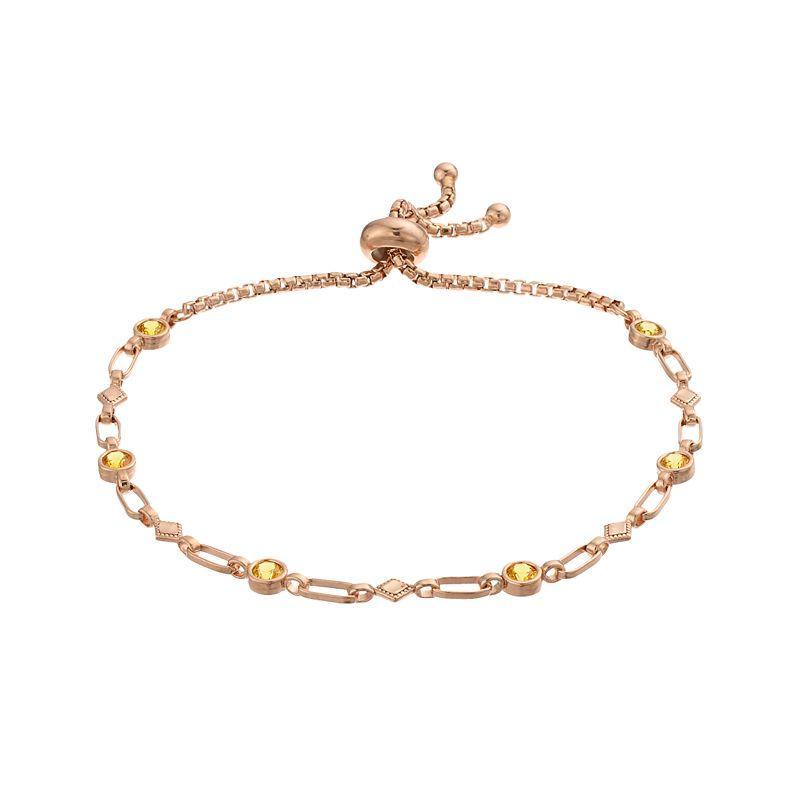 Kristen Kesho Sterling Silver Lab-Created Yellow Sapphire & Kite Link Adjustable Bolo Bracelet, Womens Pink Product Image