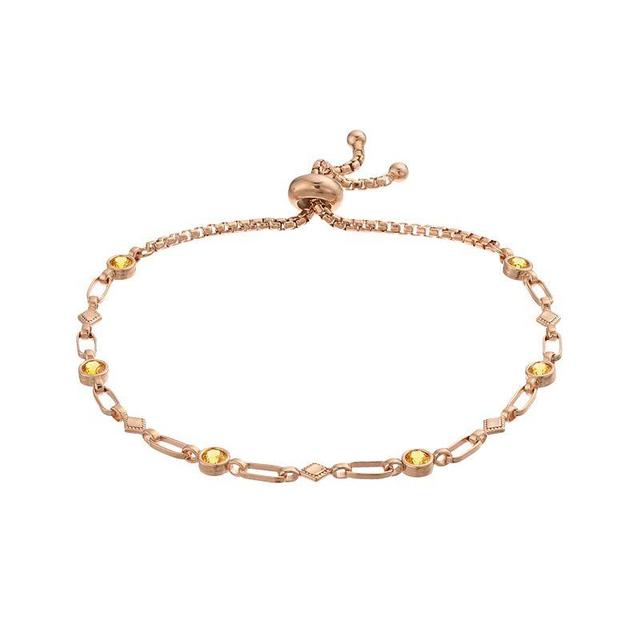 Kristen Kesho Sterling Silver Lab-Created Yellow Sapphire & Kite Link Adjustable Bolo Bracelet, Womens Pink Tone Product Image