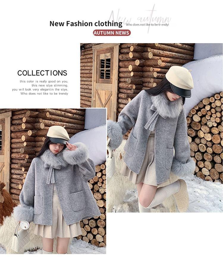 Plain Fluffy Trim Pocket Detail Coat product image