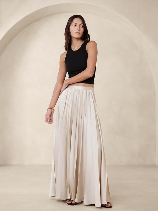 Ness Pleated Satin Maxi Skirt Product Image