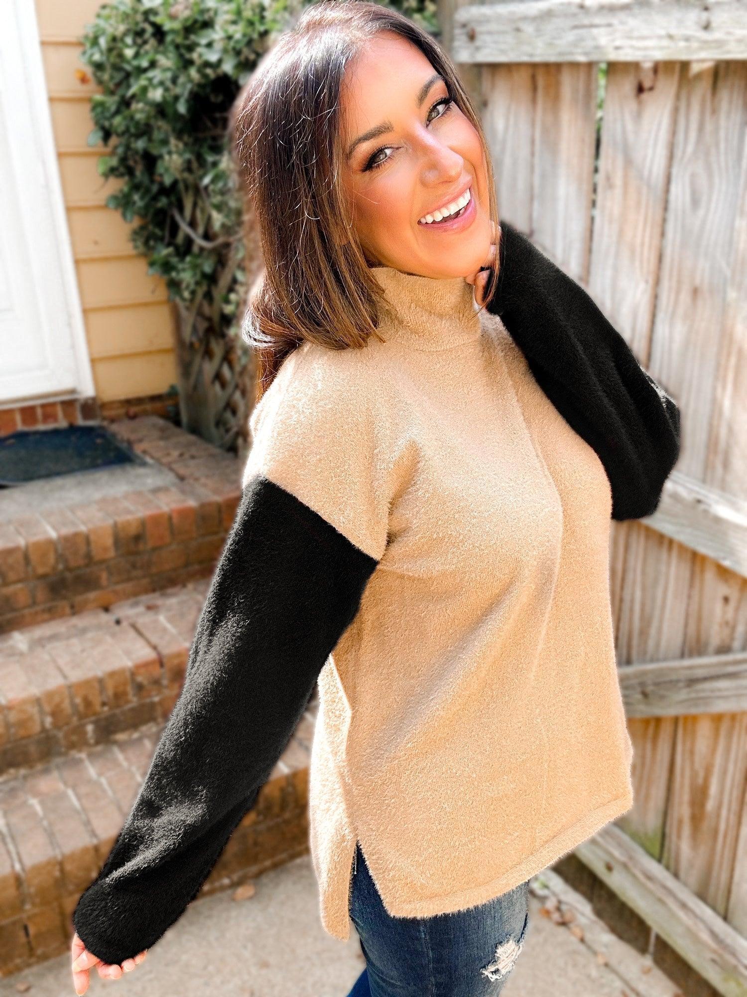 Collette Colorblock Fuzzy Mockneck Sweater Product Image