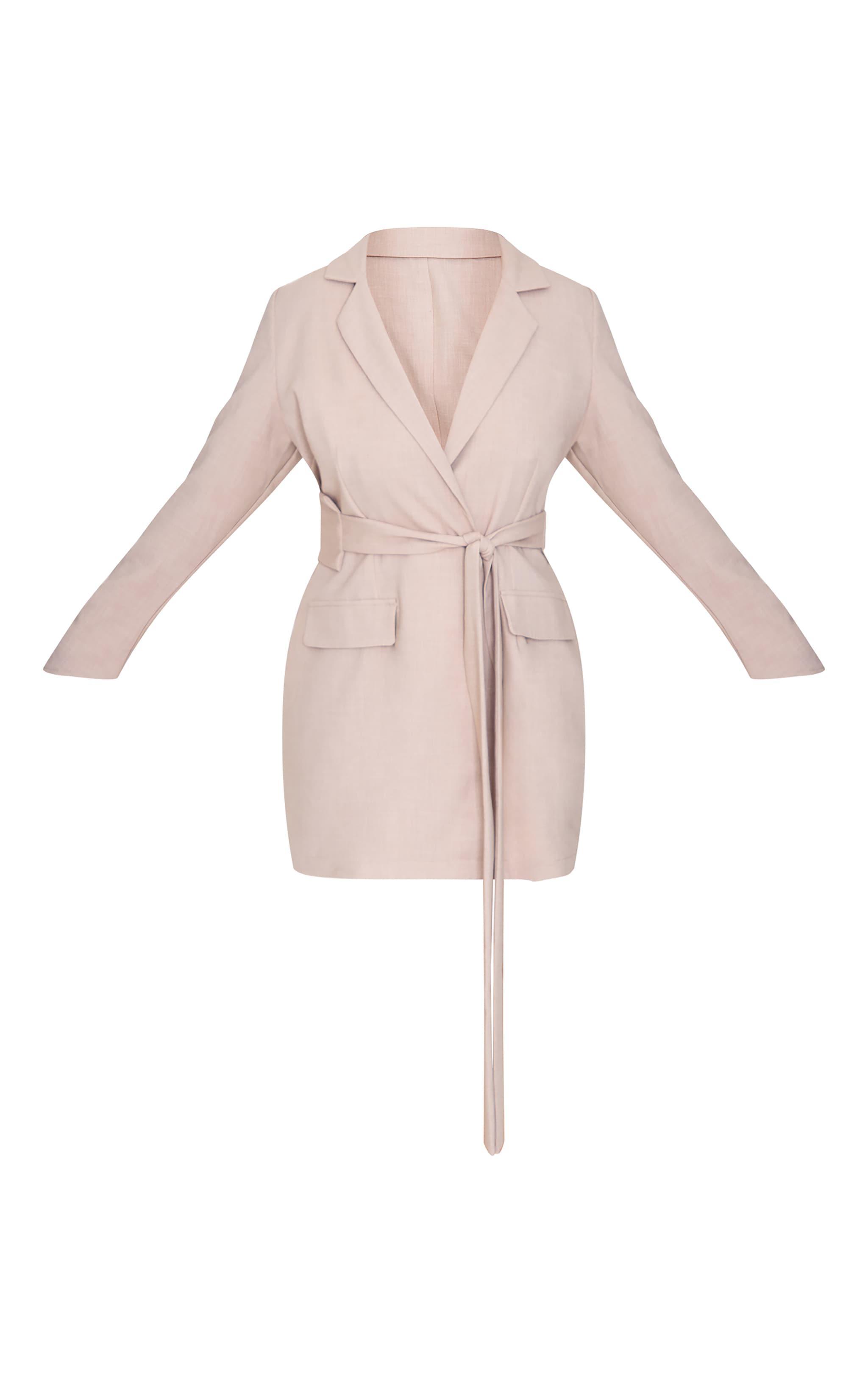 Plus Stone Woven Belted Blazer Dress Product Image