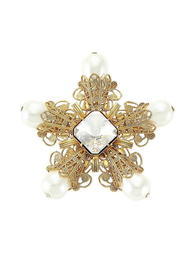 Womens Antique Goldplated, Faux Pearl & Crystal Filigree Flower Pin Product Image