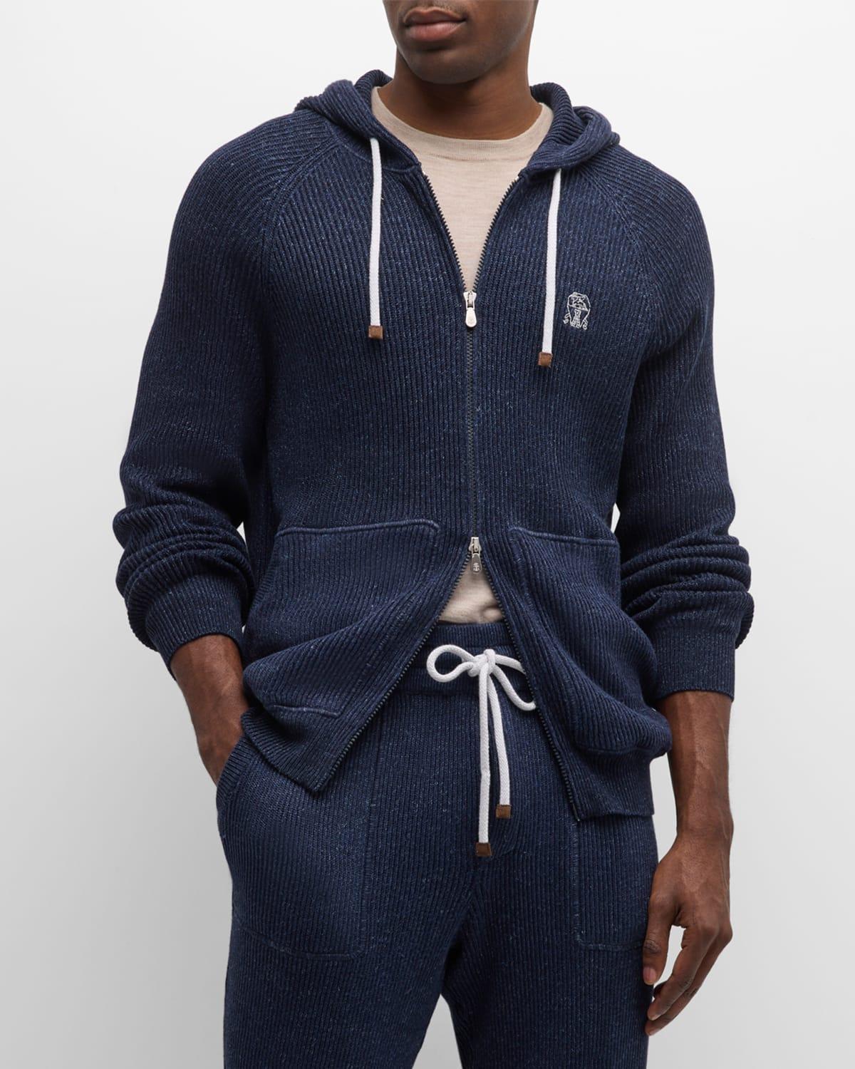 Mens English Rib Knit Hooded Sweatshirt With Zipper Product Image