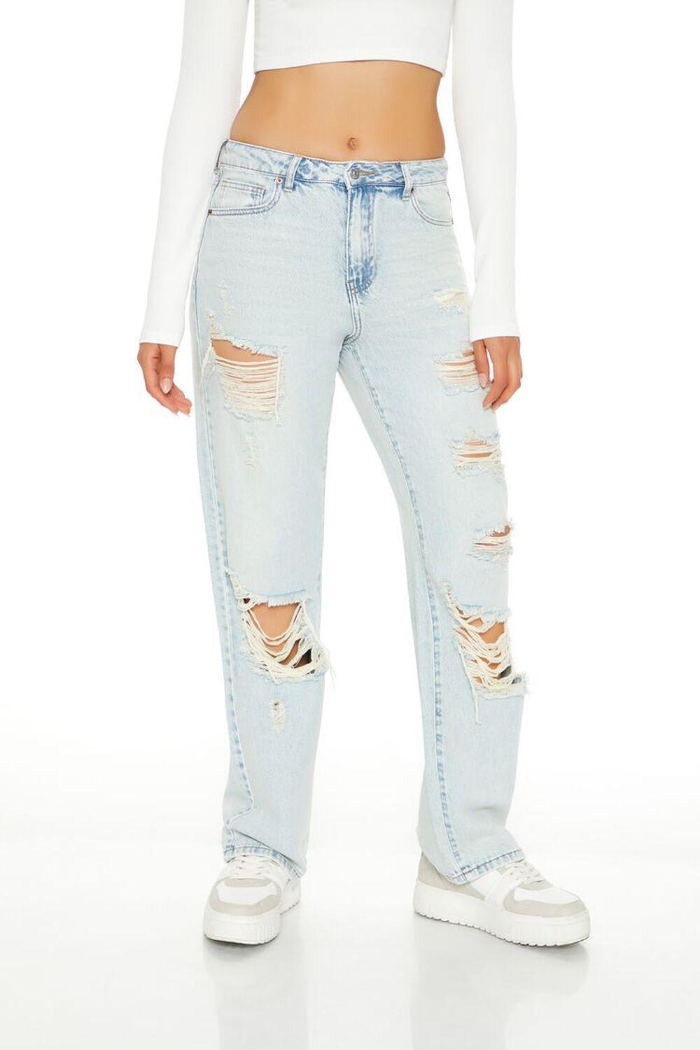 Destroyed High-Rise Straight Jeans | Forever 21 Product Image