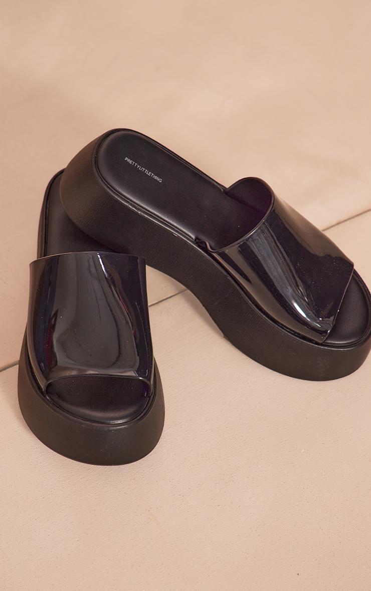 Black PU Round Toe Chunky Platform Slider Sandals Product Image