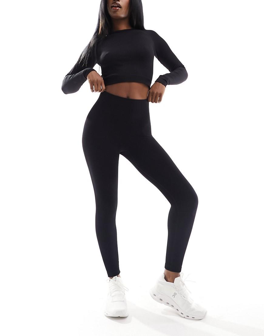 ASOS 4505 Icon seamless cropped 7/8 rib gym legging in black Product Image