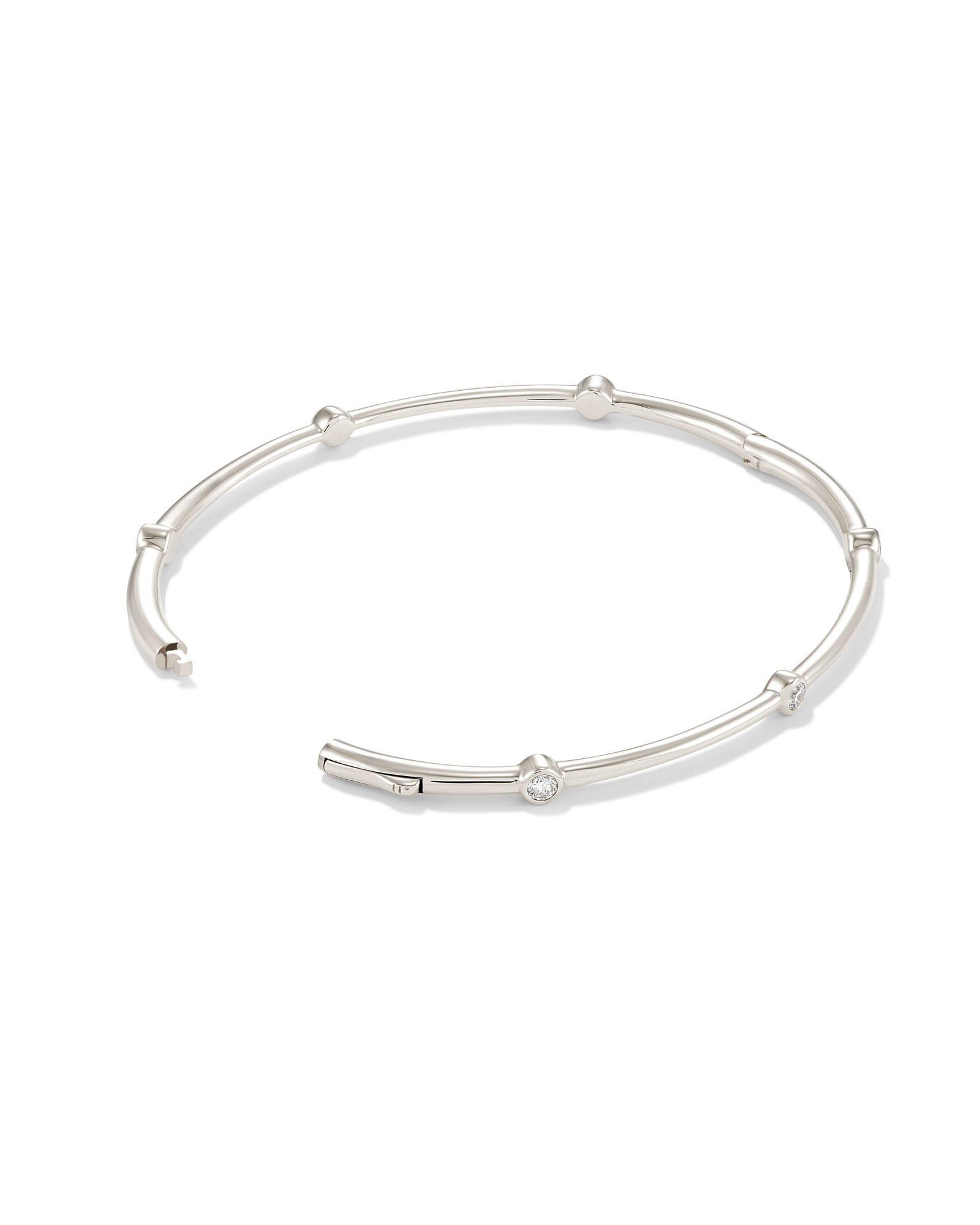 Audrey 14k White Gold Bangle Bracelet in White Diamonds Product Image