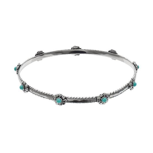 Sterling Silver Simulated Turquoise Flower Bangle Bracelet, Womens Blue Product Image