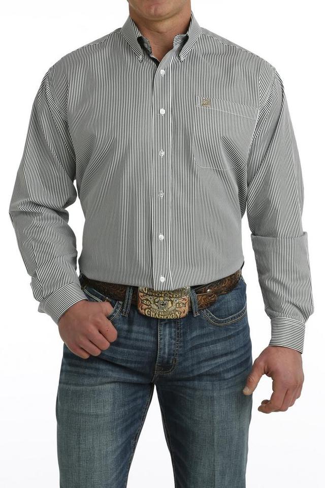 Cinch® Men's L/S Tencel™ Black/White Stripe Button Shirt Product Image