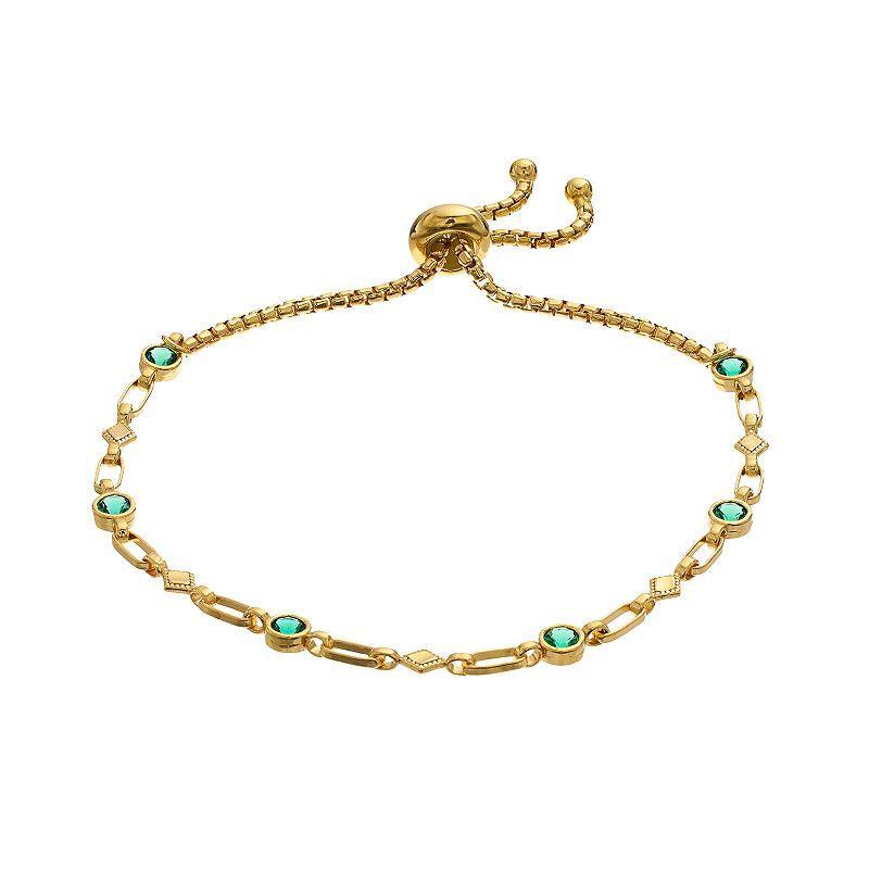 Kristen Kesho Sterling Silver Lab-Created Emerald & Kite Link Adjustable Bolo Bracelet, Womens Gold Tone Product Image