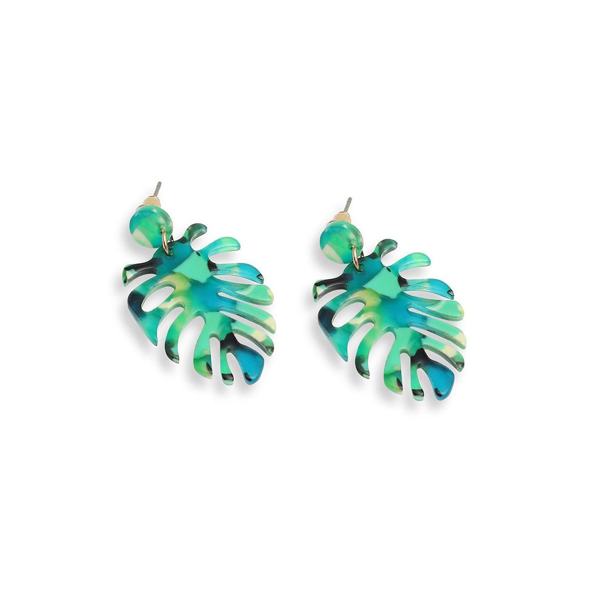 Sohi Womens Green Palm Leaf Drop Earrings Product Image