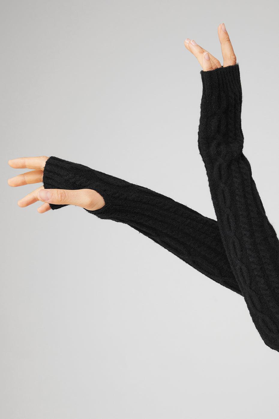 Cable Knit Arm Warmers - Black Female Product Image