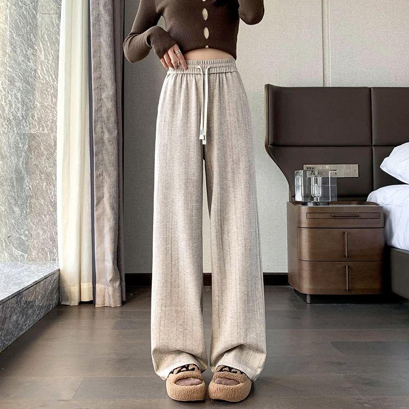 Drawstring Waist Plain Wide Leg Pants product image