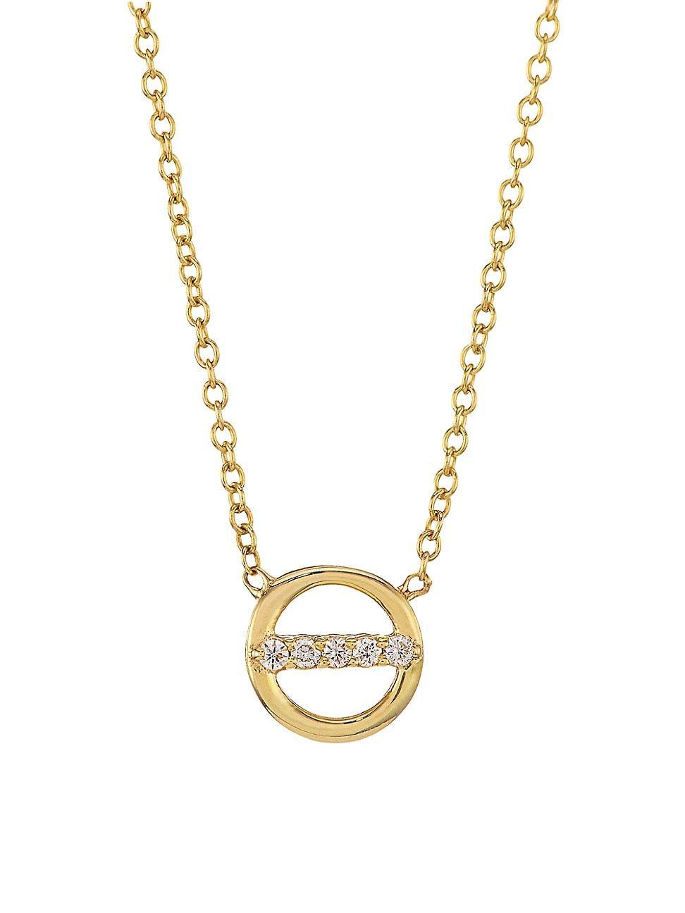 Womens 14K Yellow Gold & 0.04 TCW Diamond Open Circle Pendant Necklace Product Image