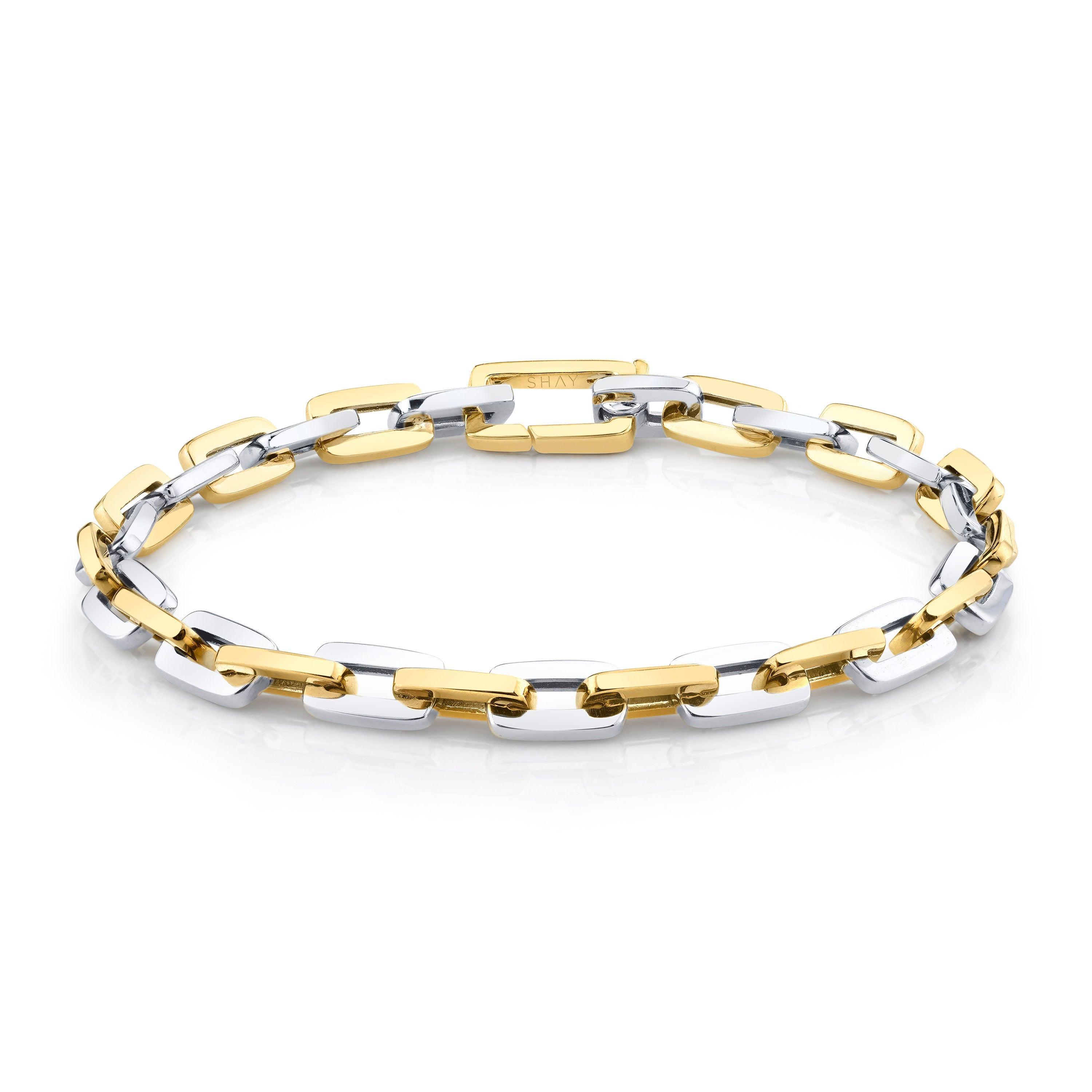 MEN'S TWO TONE SOLID GOLD MINI DECO LINK BRACELET Product Image