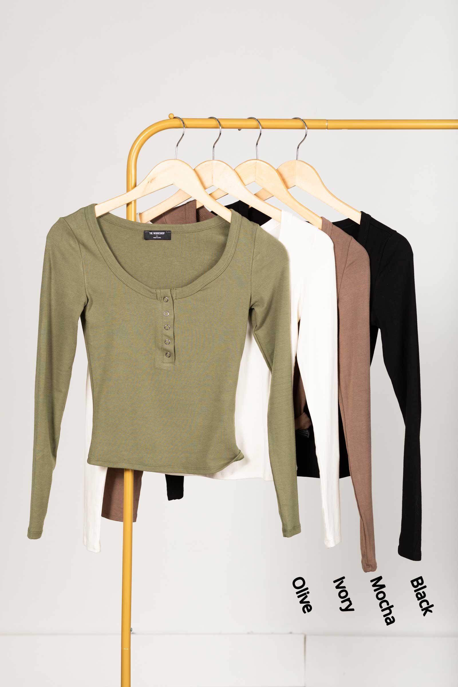 Scoop Neck Long Sleeve Henley Knit Top Product Image