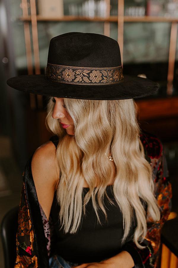 Posh Moment Faux Suede Fedora in Black Product Image