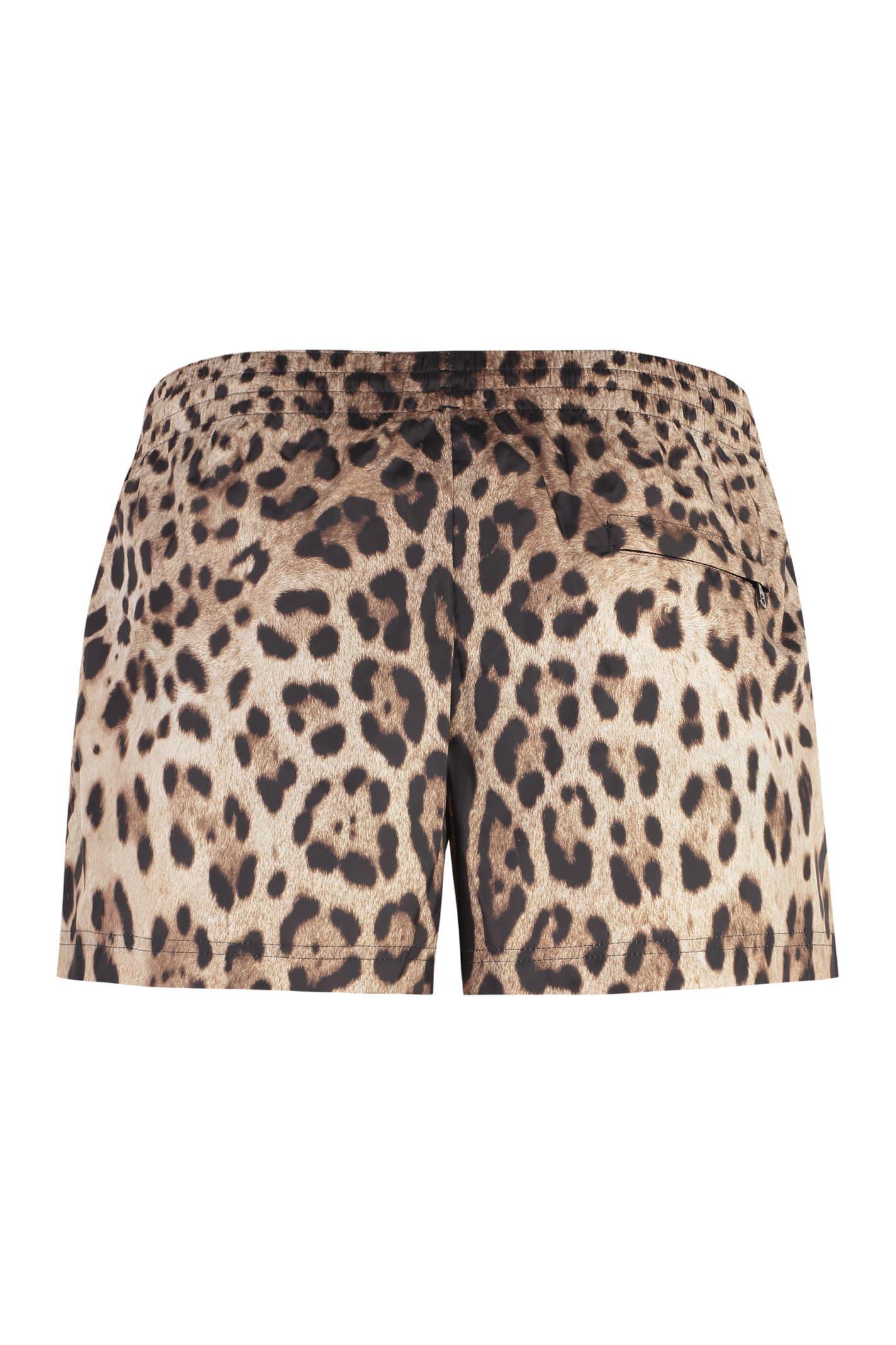 Short Leopard-print Swim Trunks With Plate In Leo Print Product Image