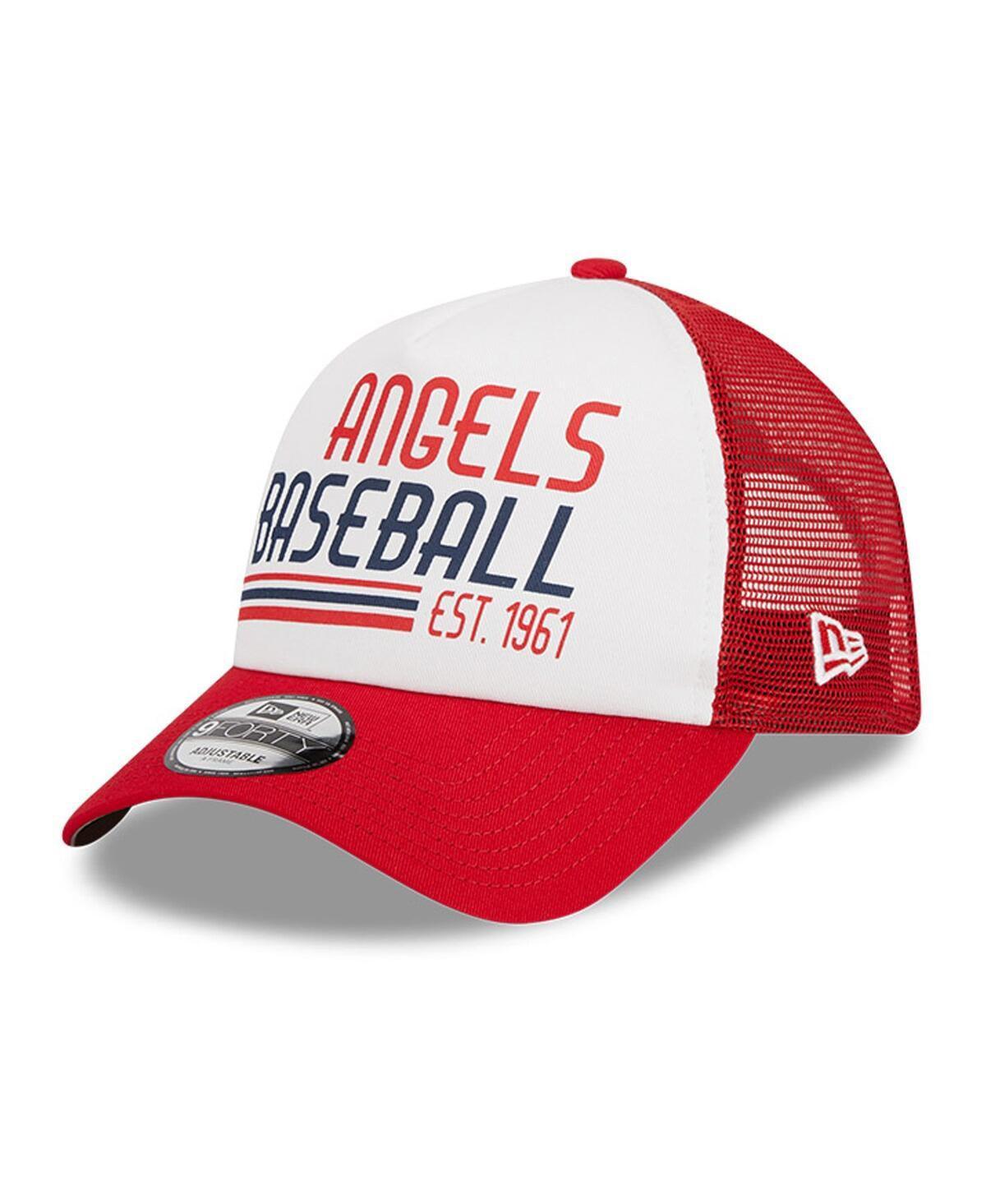 Mens New Era /Red Los Angeles Angels Stacked A-Frame Trucker 9FORTY Adjustable Hat Product Image