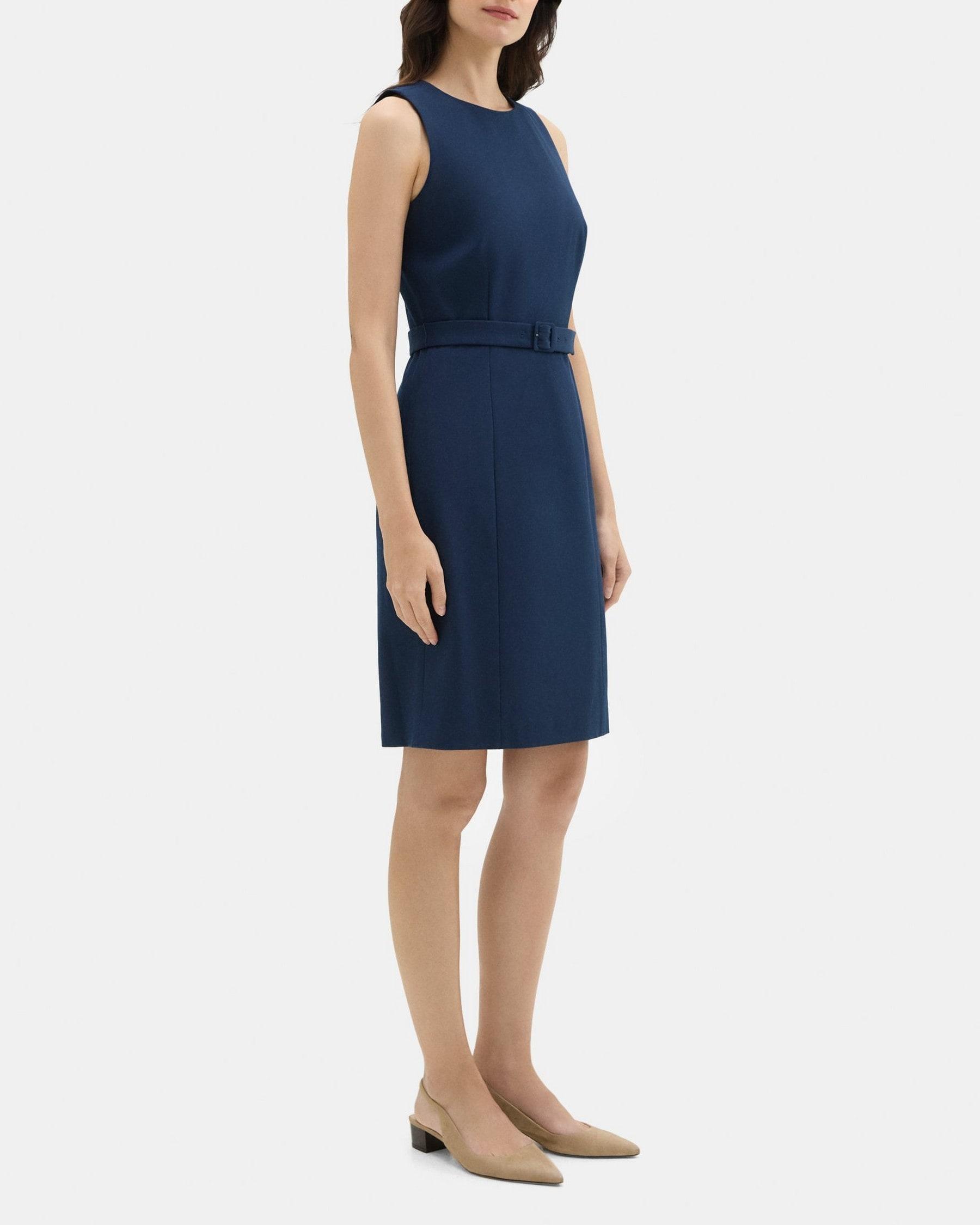 Belted Sheath Dress in Cotton-Blend Twill Product Image