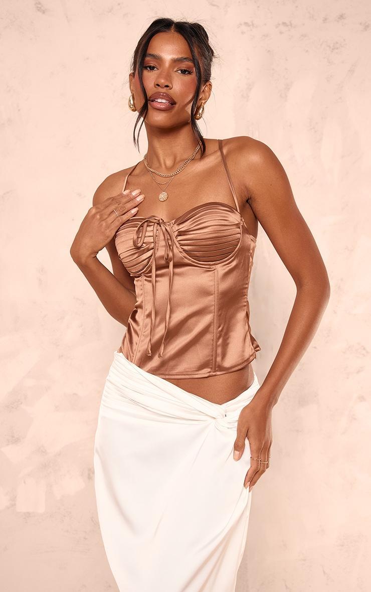 Bronze Satin Pleated Bust Pointed Hem Corset Product Image