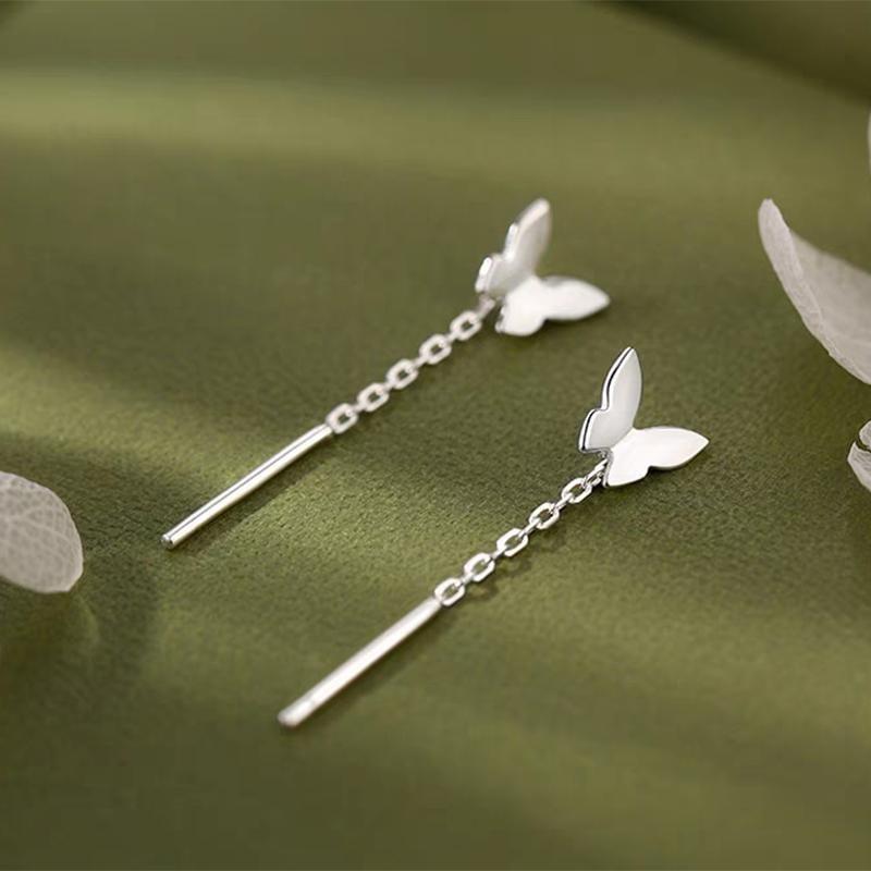 925 Sterling Silver Butterfly Threader Earring Product Image