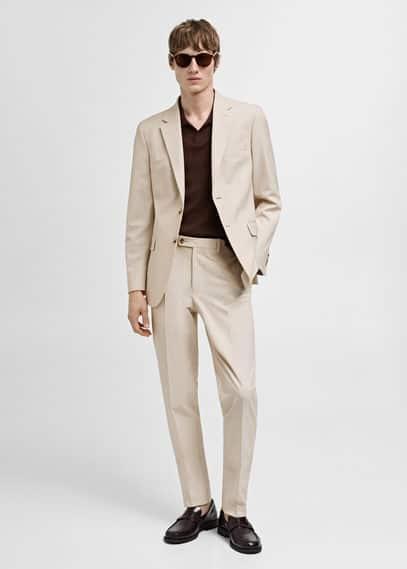 MANGO MAN - Stretch fabric slim-fit suit pants beigeMen Product Image