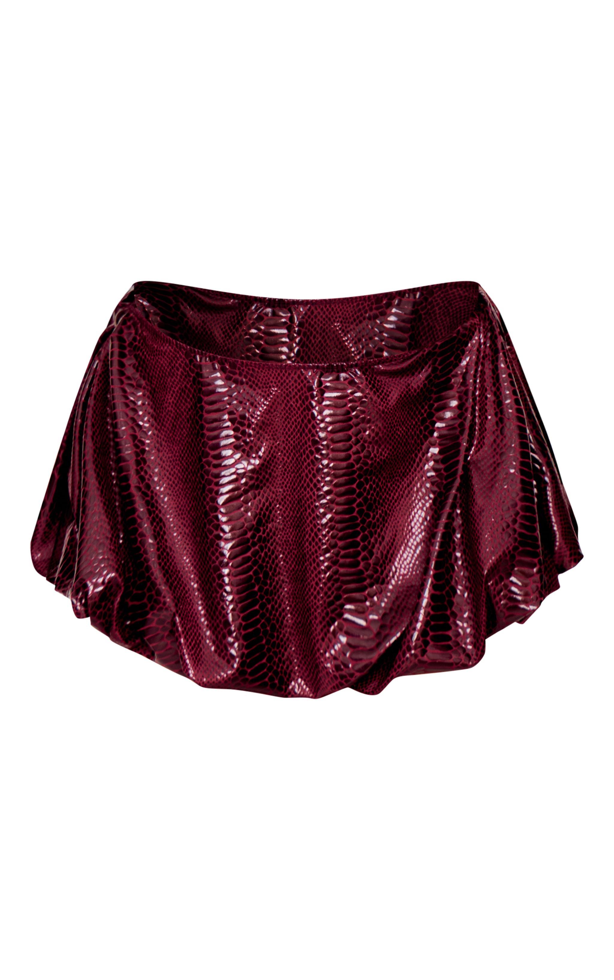 Burgundy Wet Look Croc Print Mini Skirt Product Image