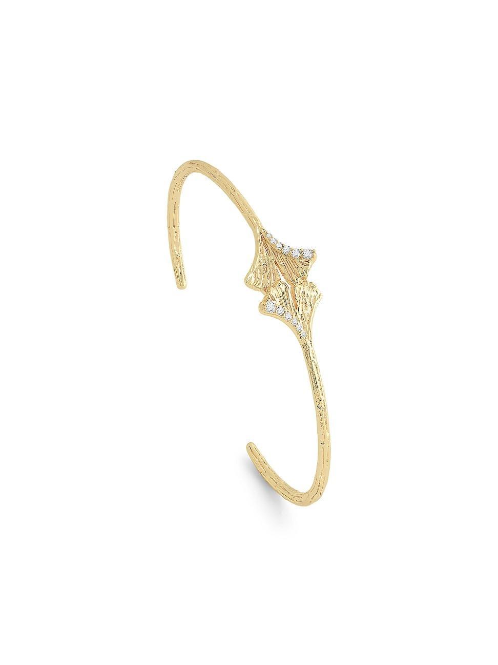 Womens Ginkgo Leaves 18K-Gold-Plated & Cubic Zirconia Bracelet Cuff Product Image