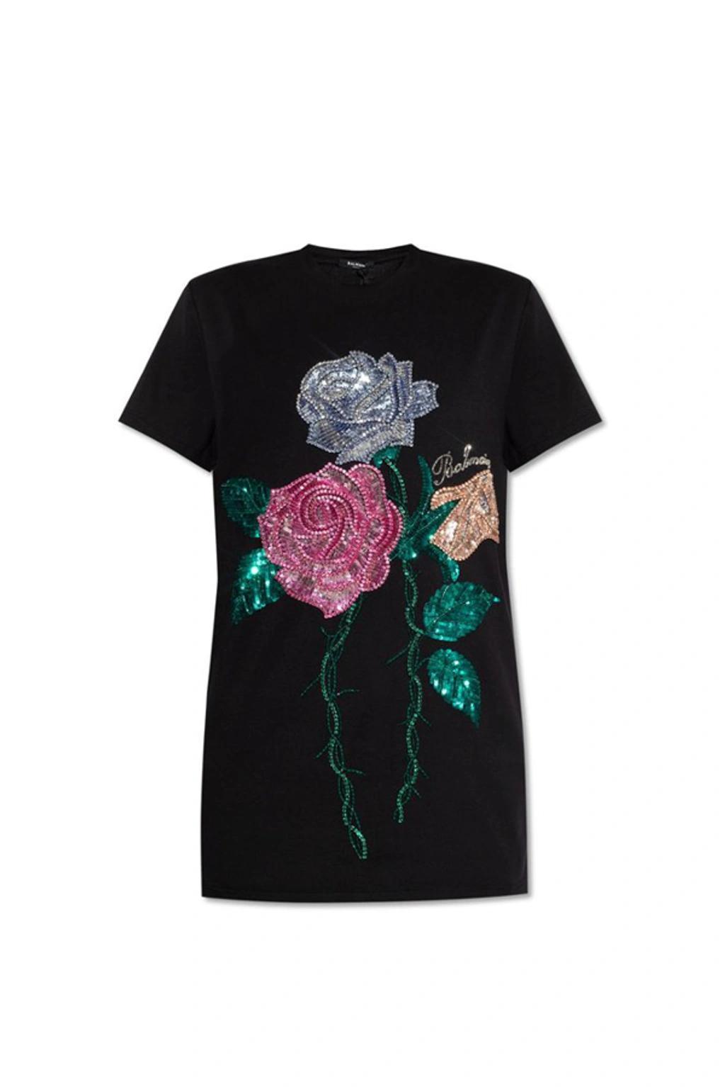 Rose Embellished Crewneck T In Black Product Image