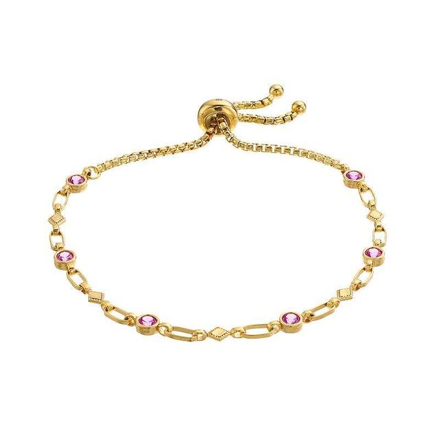 Kristen Kesho Sterling Silver Lab-Created Pink Sapphire & Kite Link Adjustable Bolo Bracelet, Womens Yellow Product Image