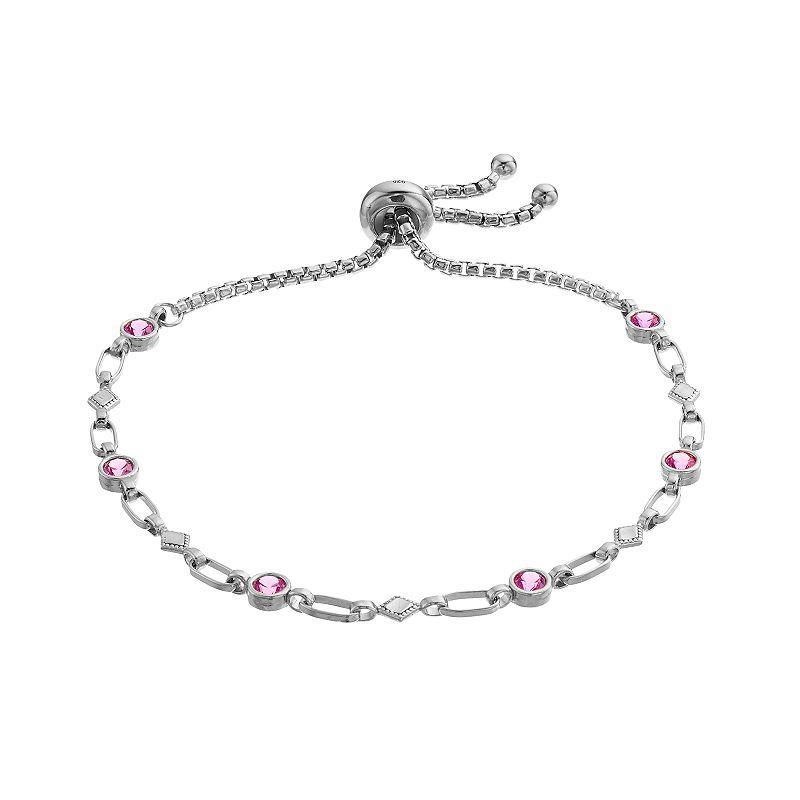 Kristen Kesho Sterling Silver Lab-Created Pink Sapphire & Kite Link Adjustable Bolo Bracelet, Womens Yellow Product Image