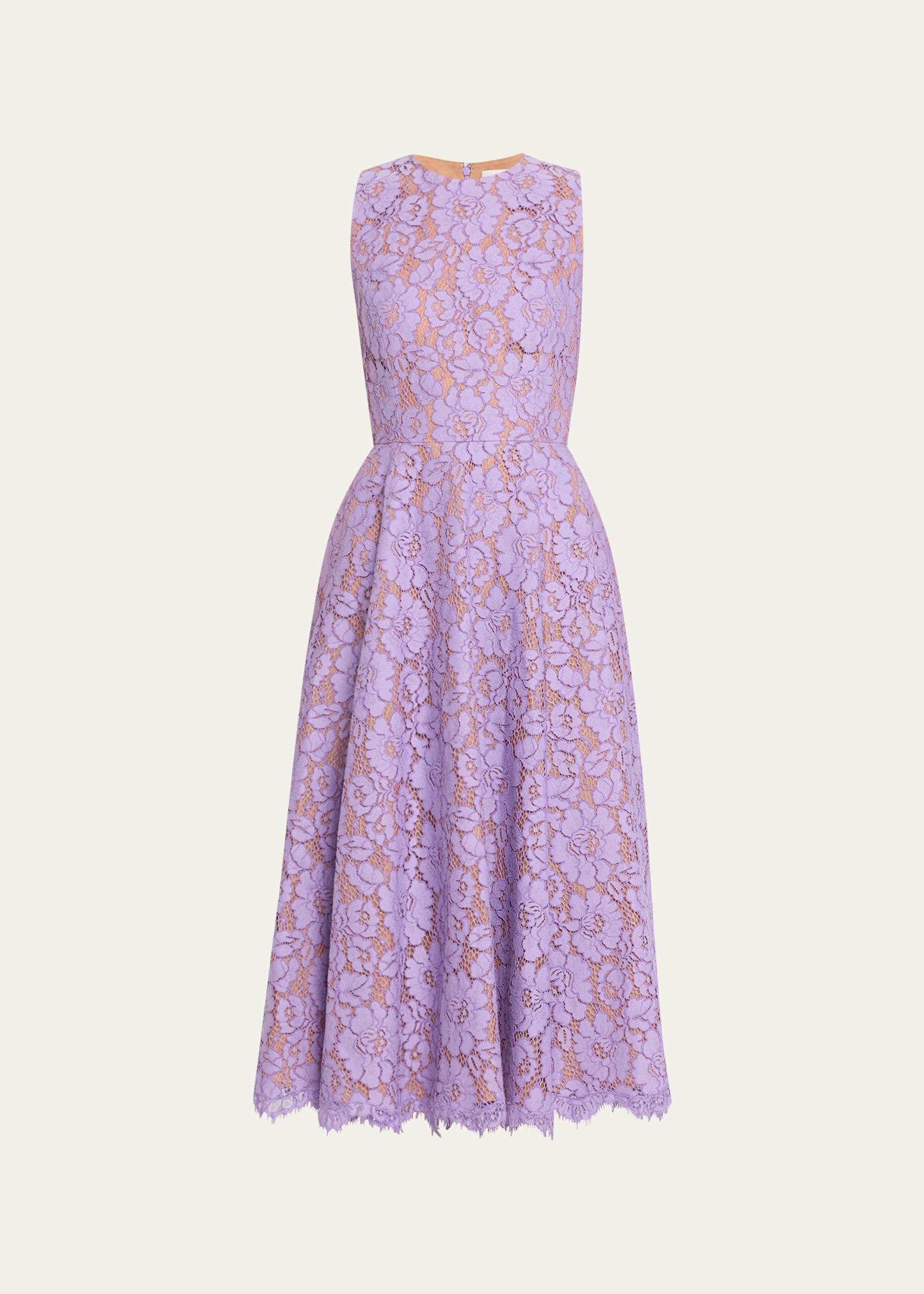 Michael Kors Collection Floral Lace Sleeveless Fit & Flare Midi Dress Product Image