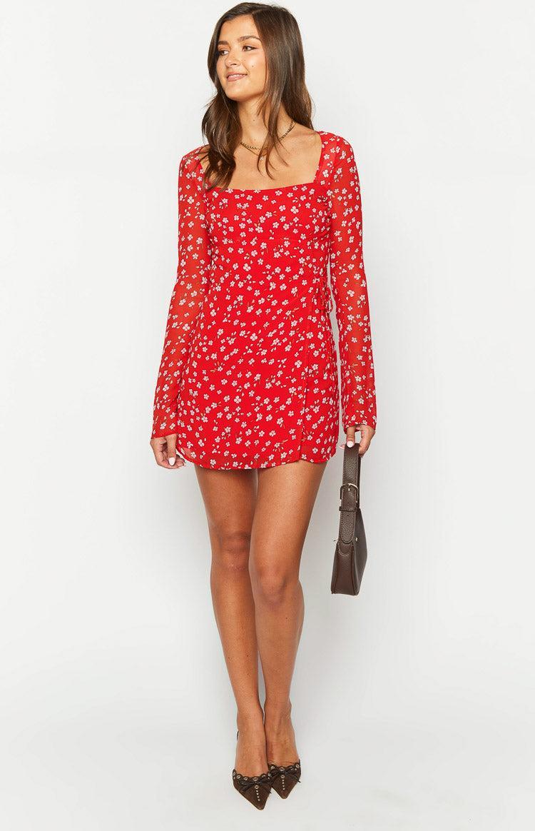 Goldie Red Floral Long Sleeve Mini Dress Product Image