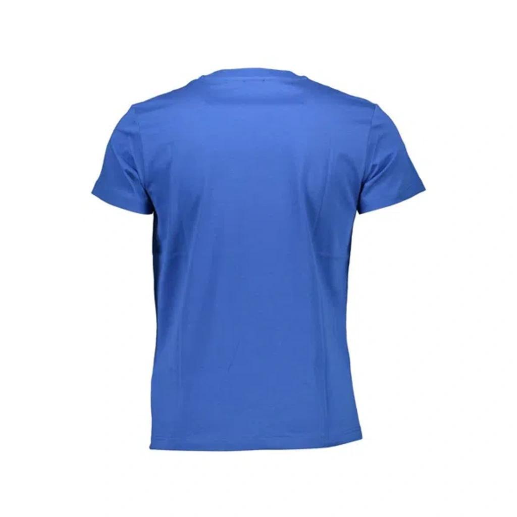 Blue Cotton Crew Neck Tee With Graphic Logo Product Image