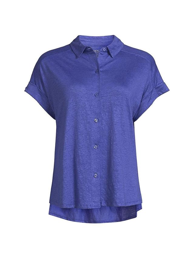 Womens Short-Sleeve Linen-Blend Shirt Product Image