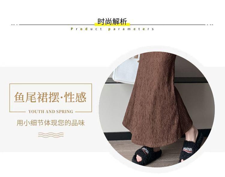 High Rise Plain Crinkle Midi Fishtail Skirt Product Image