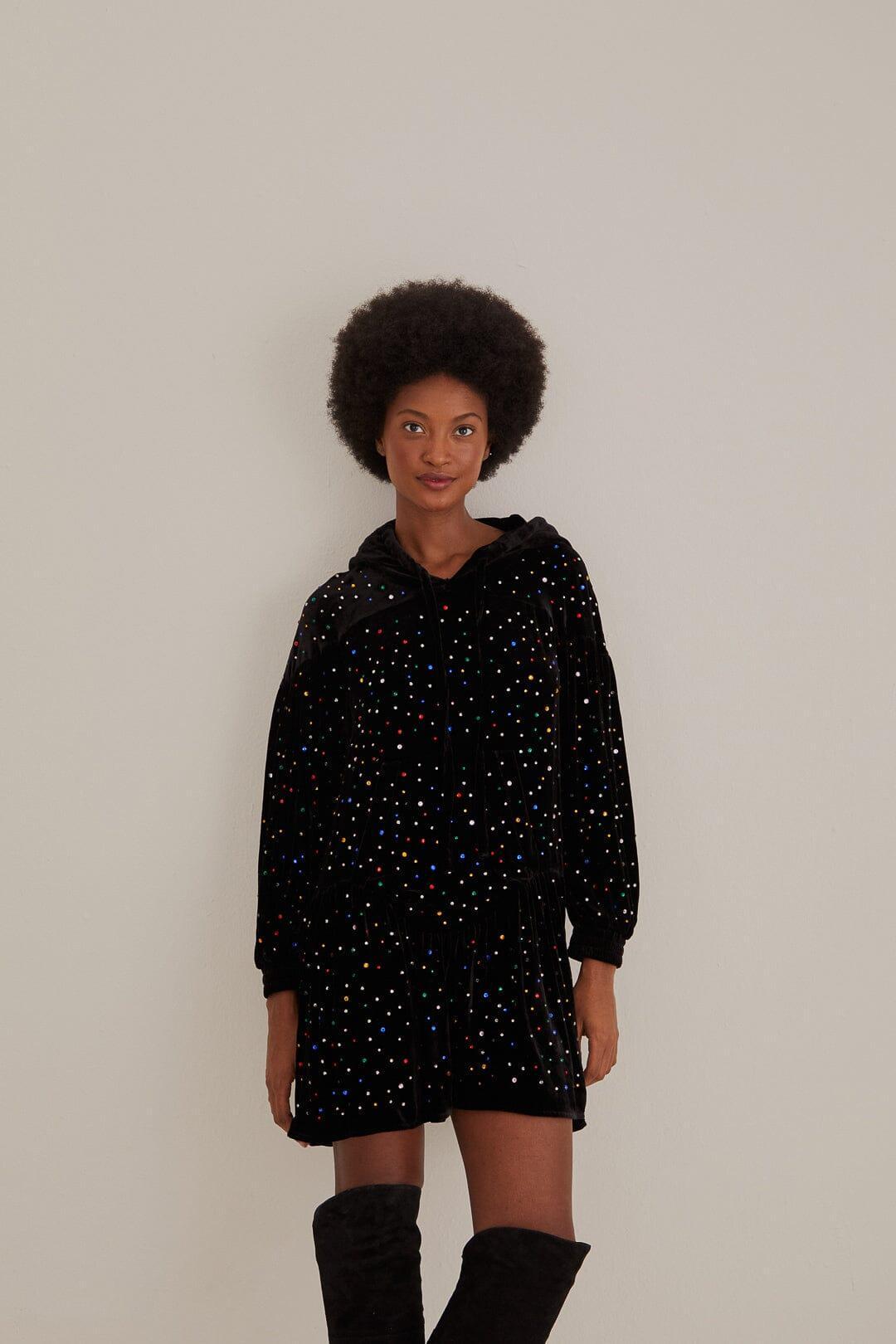 Black Velvet Long Sleeve Mini Dress, BLACK / XXS Product Image