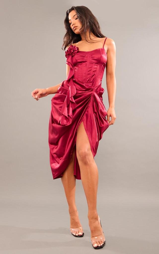 Cherry Red Satin Rose Detail Corset Mini Dress Product Image